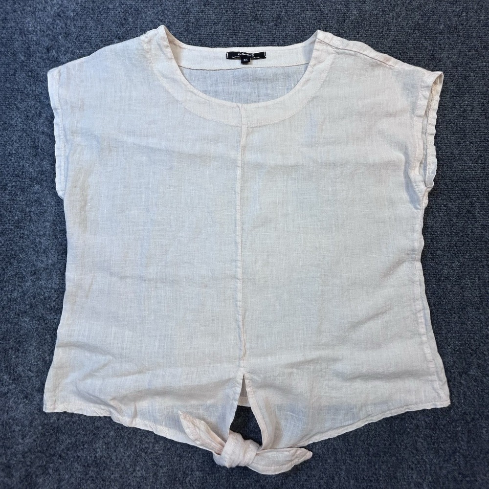 Charlie B Pink Blush Linen Blend Tie Front Cap Sleeve Top Made in Italy Small